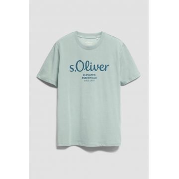 Tricou cu imprimeu logo si decolteu la baza gatului - Verde menta