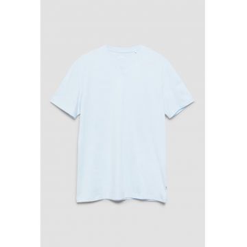Tricou din amestec de bumbac cu decolteu in V - Albastru pastel