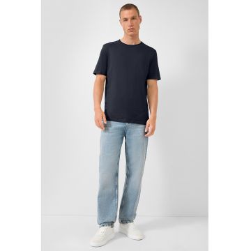 Tricou din bumbac cu decolteu la baza gatului - Albastru ultramarin