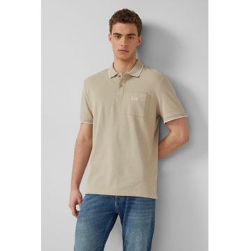 Tricou polo din bumbac cu buzunar pe piept - Maro deschis