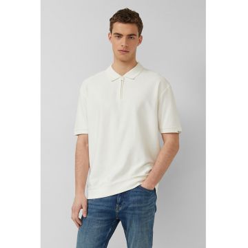 Tricou polo lejer cu fermoar scurt - Alb fildes