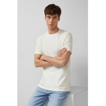 Tricou texturat de bumbac - Crem