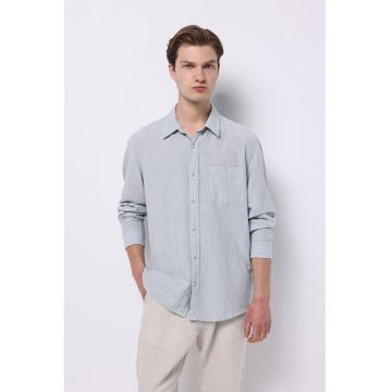 Camasa relaxed fit din amestec de in cu buzunar pe piept - Alb/Verde menta