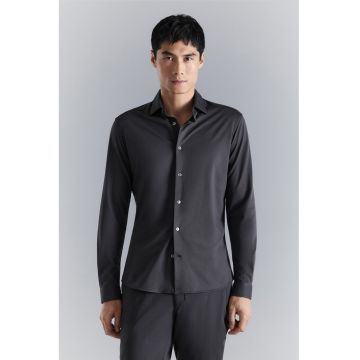 Camasa slim fit din amestec de bumbac - Gri carbune