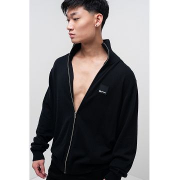 Cardigan din amestec de lana cu fermoar - Negru
