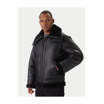 Geaca de piele barbati  neagra -