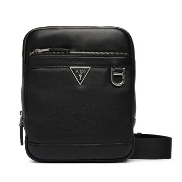 Geantă crossbody bărbați Guess Monaco neagră din piele  921BGEAHMMOSEP6159N