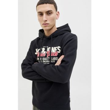 Hanorac din amestec de bumbac organic cu logo - Alb/Negru/Coral