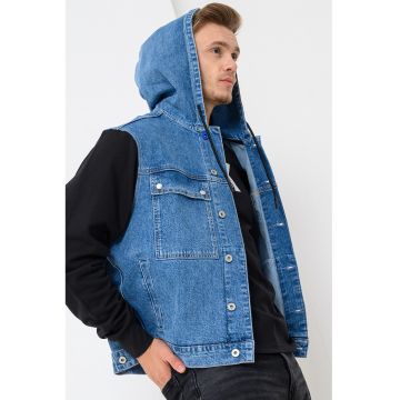 Jacheta de denim cu gluga 2in1 - Negru/Albastru