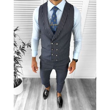 Pantaloni barbati casual regular fit bleumarin  12791