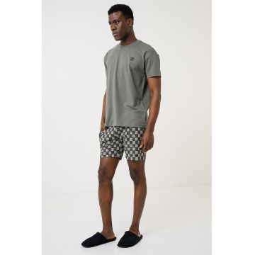 Pijama scurta din amestec de bumbac cu logo Aaron - Negru/Verde feriga