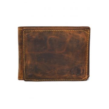Portofel barbati piele naturala maro antichizat 12.5 x 9.5 x 2 cm - Vintage -