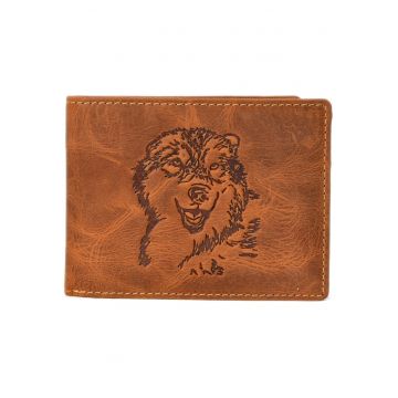 Portofel barbati piele naturala maro antichizat 12 x 9 cm - Vintage Wolf -  Maro antichizat