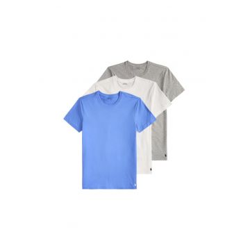 Set 3 tricouri barbati -  slim fit - alb - albastru - gri - bumbac - Multicolor