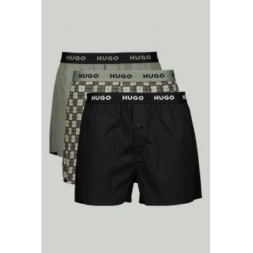 Set de boxeri din bumbac cu banda logo in talie - 3 perechi - Negru/Verde feriga