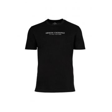 Tricou cu decolteu la baza gatului si logo - Alb/Negru