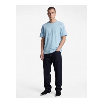 Tricou de bumbac cu decolteu la baza gatului - Albastru deschis