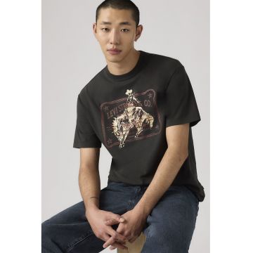 Tricou de bumbac cu imprimeu logo contrastant Vintage - Maro/Bej/Negru stins