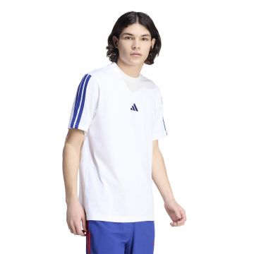 Tricou de bumbac cu logo brodat - Albastru inchis/Alb optic