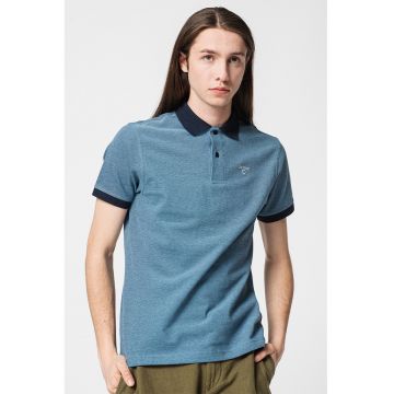 Tricou polo din pique cu guler si mansete contrastante Sports - Albastru prafuit