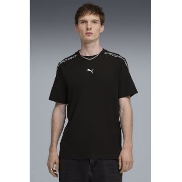 Tricou regular fit cu benzi logo laterale - Alb/Negru
