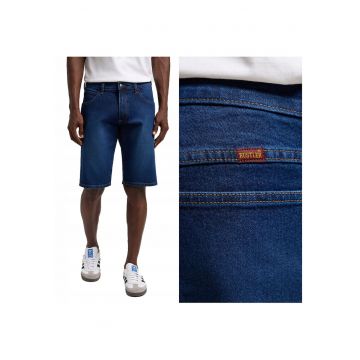 Blugi Barbati Scurti -  Rustler Short - Straight Fit - Talie Media - Fermoar - Scurti - 5 Buzunare - Bumbac - Albastru - Albastru