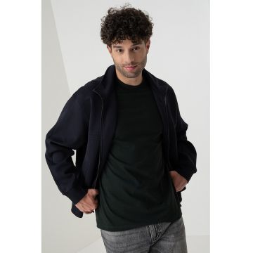 Bluza de trening cu fermoar si buzunare oblice - Albastru ultramarin