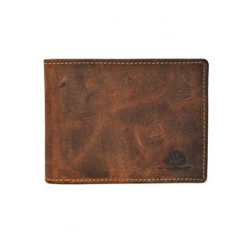 Portofel barbati piele naturala maro antichizat 12 x 9.5 x 1.5 cm - Vintage -