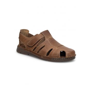 Sandale barbati -  piele naturala - bej - velcro