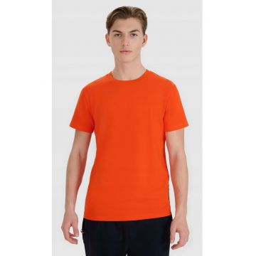 Tricou barbatesc  portocaliu - bumbac si poliester - croiala normala - pentru stil sportiv -
