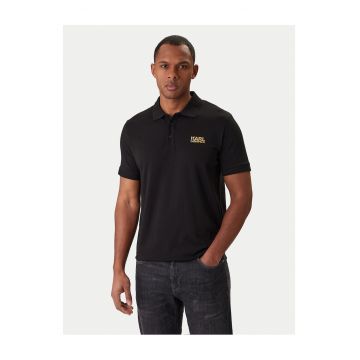 Tricou barbati -  bumbac/elastan - negru - cu guler