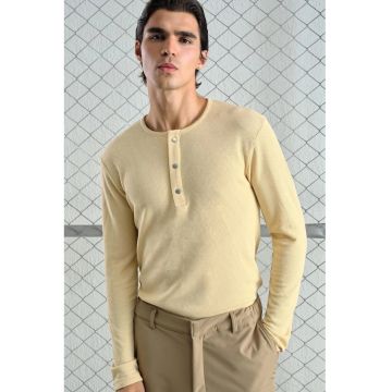 Bluza barbati -  Comfort Fit - maneca lunga - guler cu nasturi - natural - elastic
