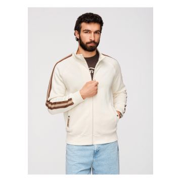 Bluza Barbati cu Fermoar - Guler Inalt si Detalii Sportive - Crem