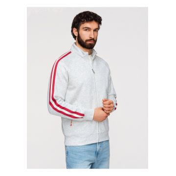 Bluza Barbati cu Fermoar - Guler Inalt si Detalii Sportive - Gri deschis melange