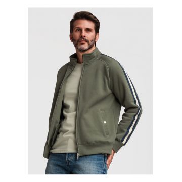 Bluza Barbati cu Fermoar - Guler Inalt si Detalii Sportive - Verde