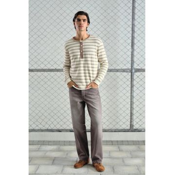 Bluza barbati -  cu maneca lunga - dungi - natural - bumbac