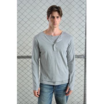 Bluza barbati -  maneca lunga - guler cu nasturi - gri - bumbac -