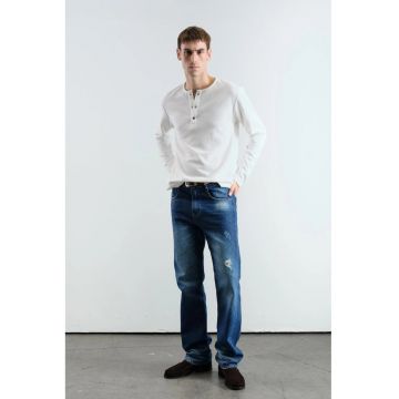 Bluza barbati -  Slim Fit - guler cu nasturi - alb - amestec poliester-viscoza -