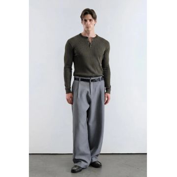 Bluza barbati -  Slim Fit - maneca lunga - guler cu nasturi - verde - bumbac