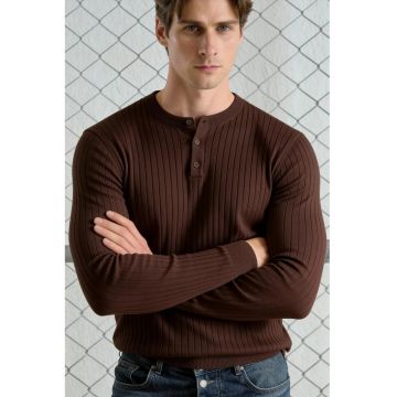 Bluza barbati -  Slim Fit - maneca lunga - maro - bumbac