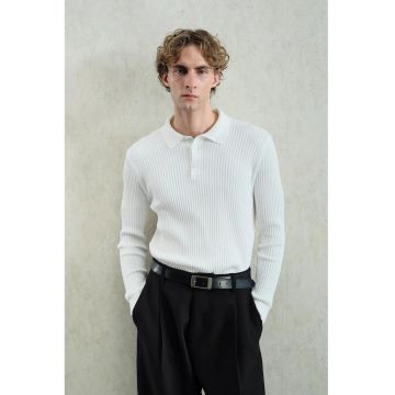 Bluza polo barbati  slim fit - alb - elastic - 100% bumbac