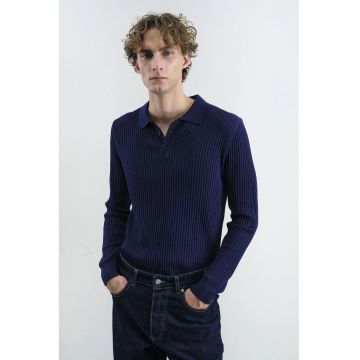 Bluza polo barbati  Slim Fit - albastru - elastic - 100% bumbac