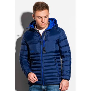 Geaca matlasata cu gluga si vatelina - Bleumarin