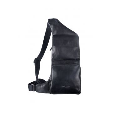 Geanta umar barbati piele naturala negru 25 x 38 cm - Pure Black -  Negru