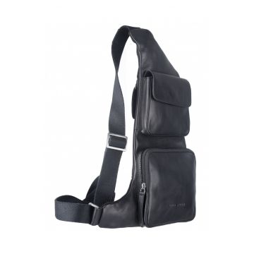 Geanta umar barbati piele naturala negru 25 x 38 cm - Pure Black -