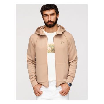 Hanorac cu fermoar pentru barbati - croiala regulara - material confortabil cu gluga - Bej