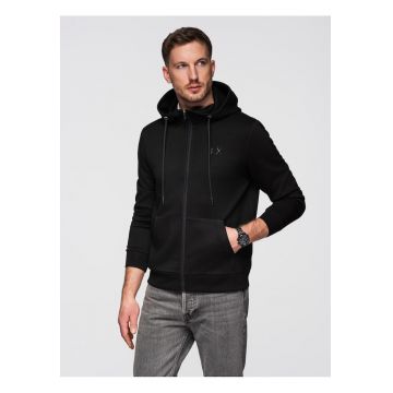 Hanorac cu fermoar pentru barbati - croiala regulara - material confortabil cu gluga - Negru