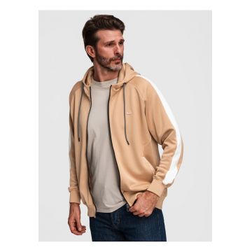 Hanorac sport cu fermoar si gluga - material elastic - croiala regular fit - Bej deschis