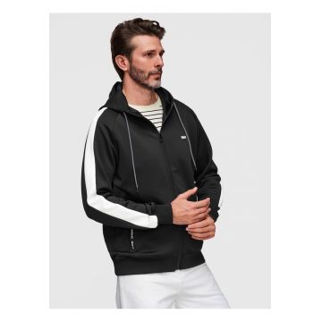 Hanorac sport cu fermoar si gluga - material elastic - croiala regular fit - Negru
