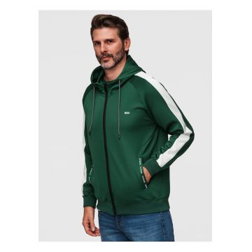Hanorac sport cu fermoar si gluga - material elastic - croiala regular fit - Verde inchis